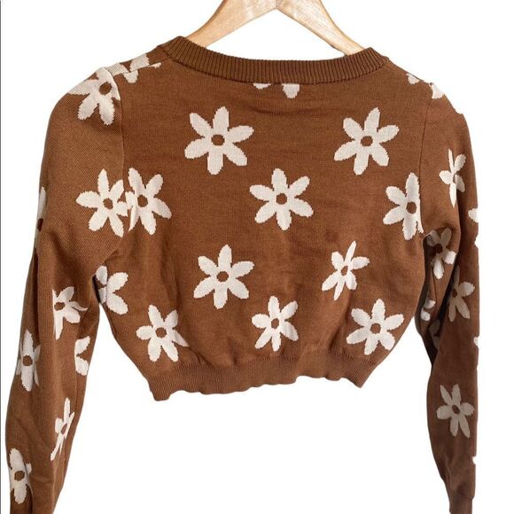 NWT Daisy Street Flower Tan Crop Cardigan Sweater Size Small - Picture 5 of 7